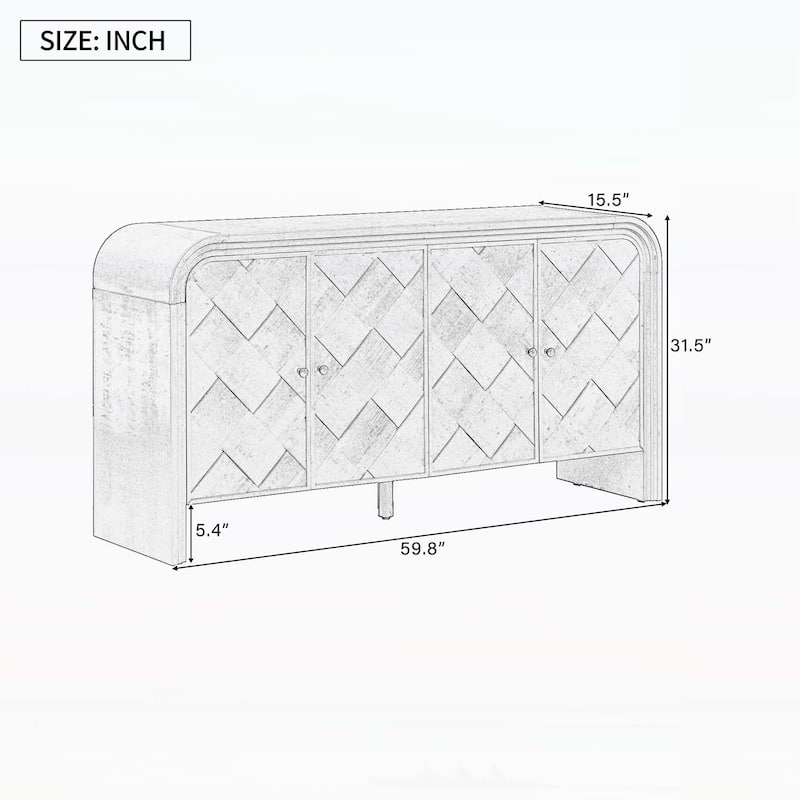 Contemporary Sideboard Cabinet with Woven Wood Slat Doors,for Hallways,Living Rooms,Studies,and Corridors
