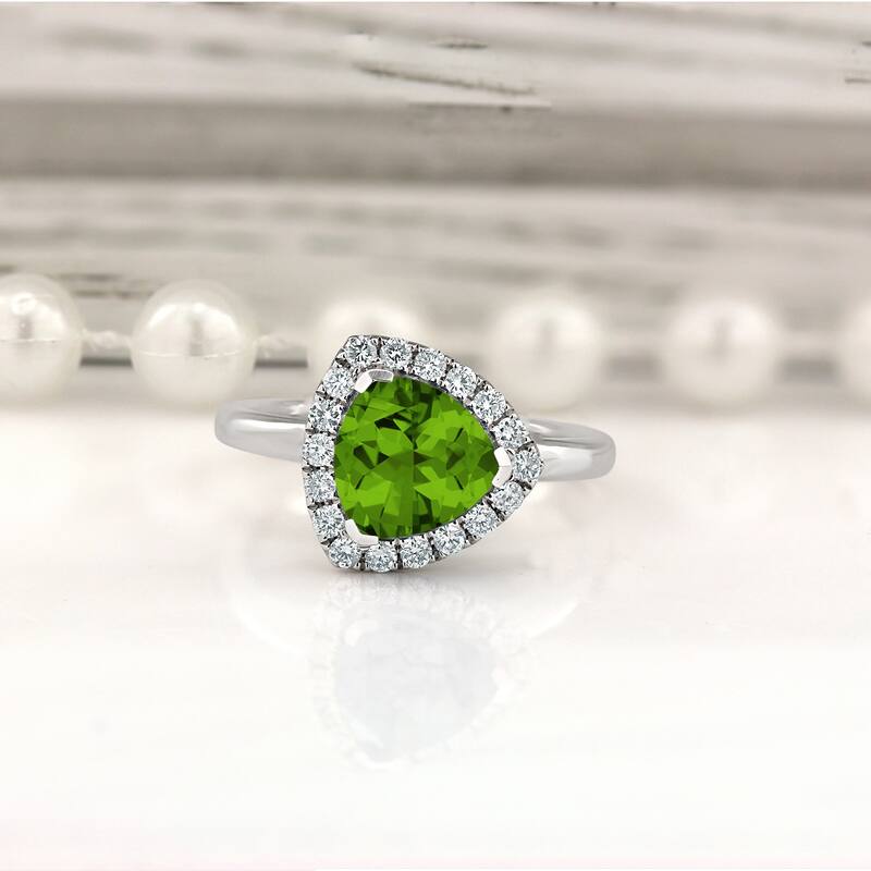 Auriya 2 1/8ct Trillion-cut Peridot Gem Halo Diamond Engagement Ring 1/4ctw 14k Gold