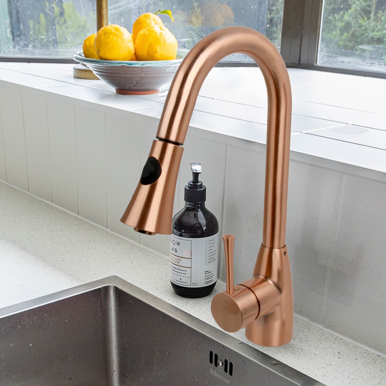 Copper Kitchen Faucet with Single Level Handle and Pull Down Sprayer