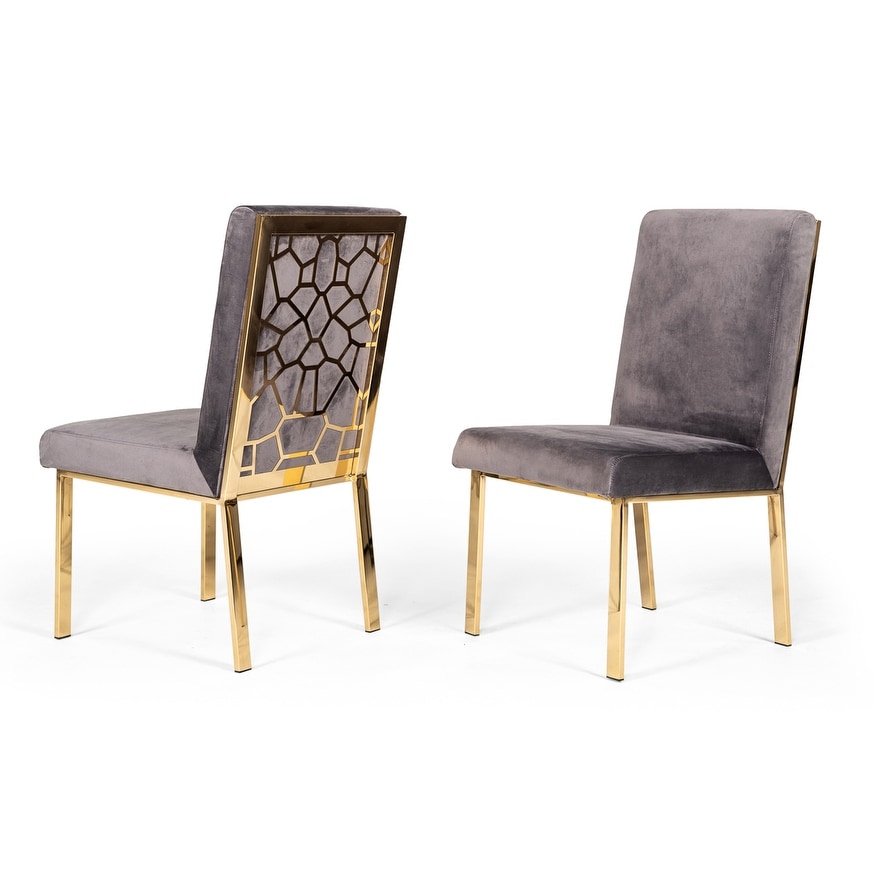 Modrest Reba Modern Grey Velvet & Gold Dining Chair (Set of 2)