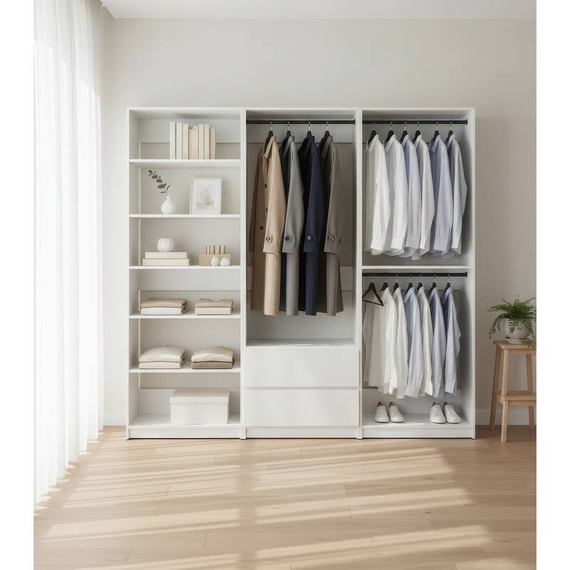Prosper White Freestanding Walk in Wood Closet System - 94.2"W x 15.7"D x 83" H