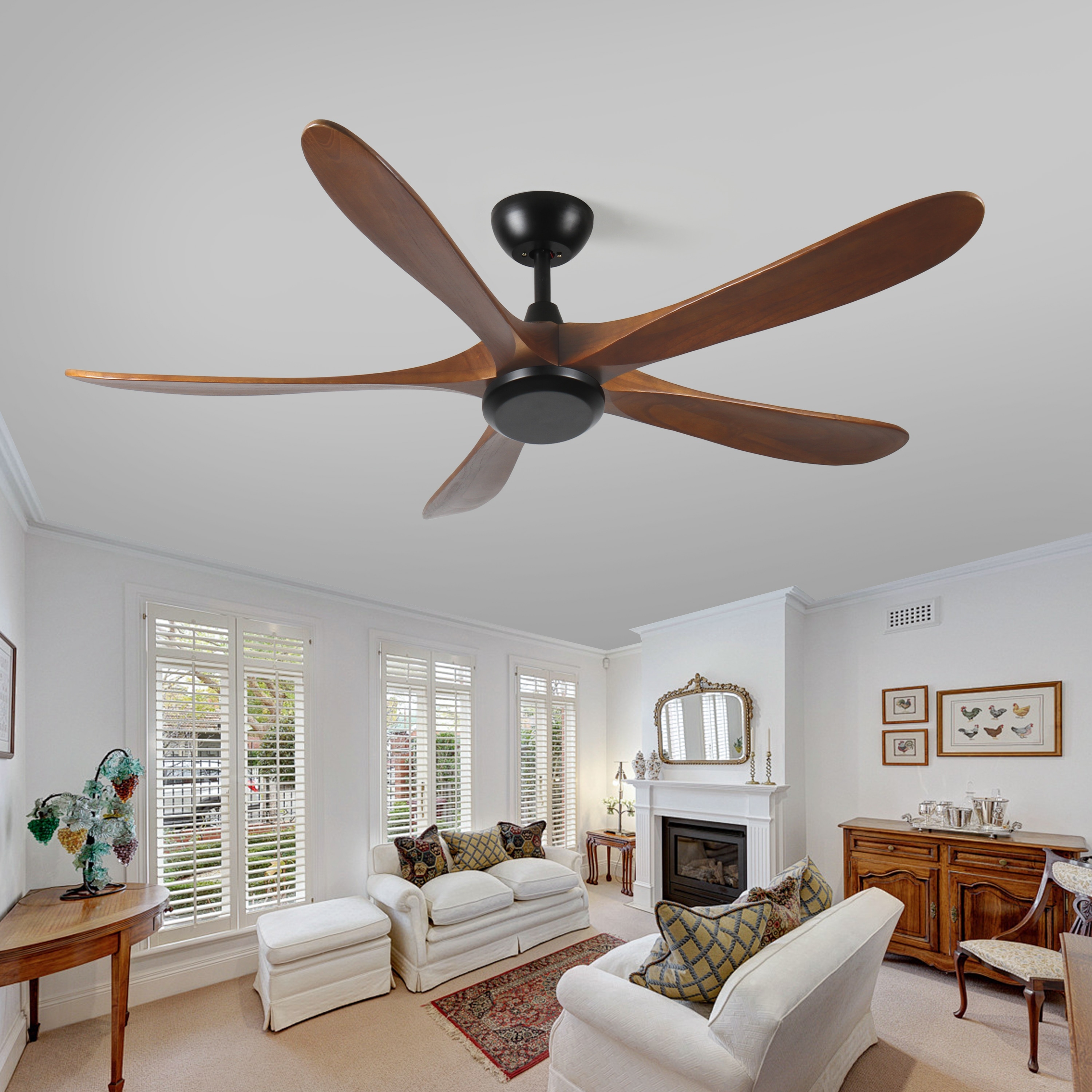 62 Inch Wood Ceiling Fan No Light Remote Low Profile Noiseless