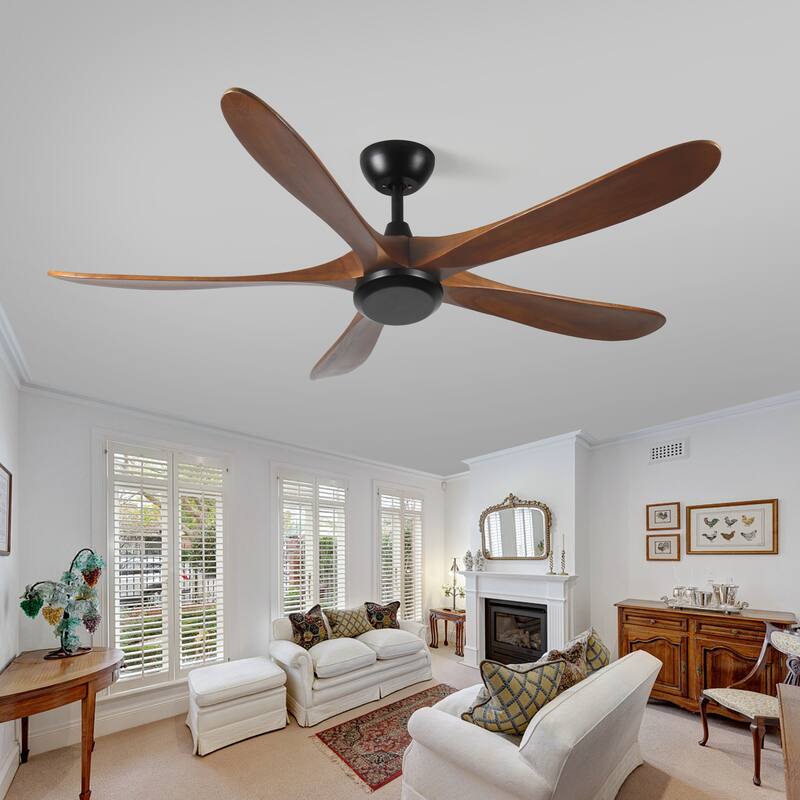 Solid Wood Reversible Ceiling Fan No Light with Remote Control, 62 Inch Low Profile Wood Ceiling Fan with 3 Down Rods