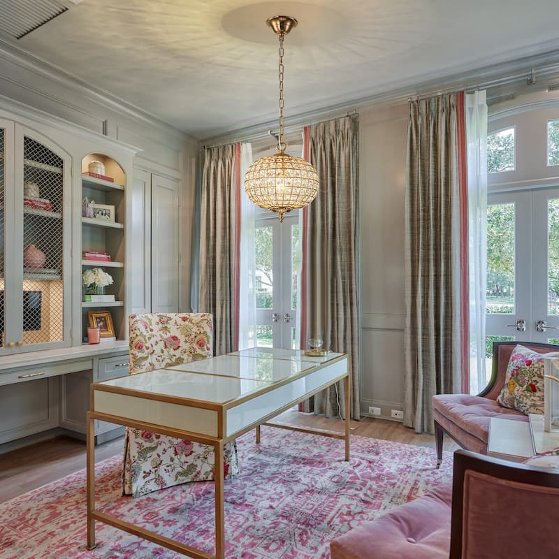 Retro French 4/5-Light Antique Brass Globe Crystal Chandelier for Living/Dining Room