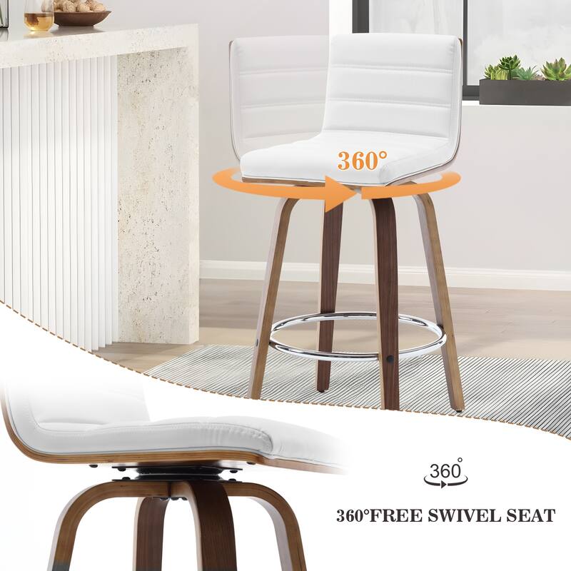 Modern Leather Upholstered Swivel Counter/Bar Stools, Set of 2