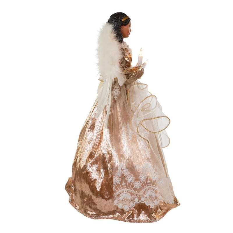 Kurt Adler 16-Inch White/Rose Gold Black Angel Tree Topper - Rose gold