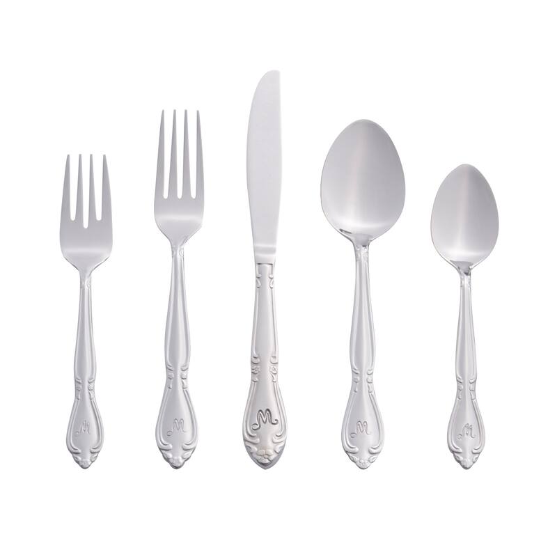 RiverRidge Rose Flatware 46-Piece Monogrammed and Non-Monogrammed Stainless Steel Silverware Set for 8