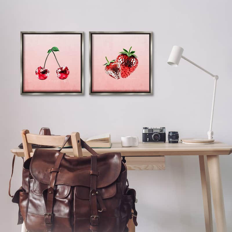 Stupell Happiness & Love Disco Fruits Framed Floater Canvas Wall Art Design By Kim Allen (Set of 2)