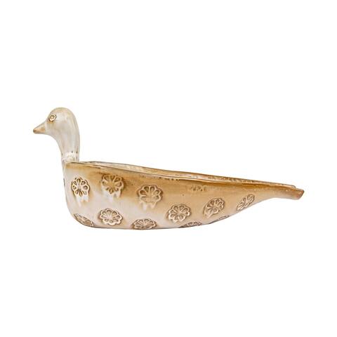 Decorative Terra-Cotta Bird Bowl in Distressed Cream Finish