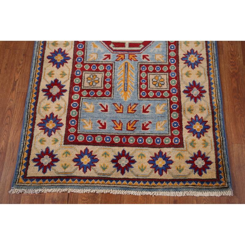Light Blue Kazak Runner Rug Handmade Wool Carpet - 2'7" x 20'7"