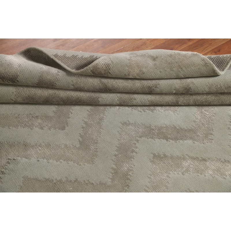 Chevron Style Nepalese Modern Area Rug Hand-Knotted Wool Carpet - 5'11" x 8'9"
