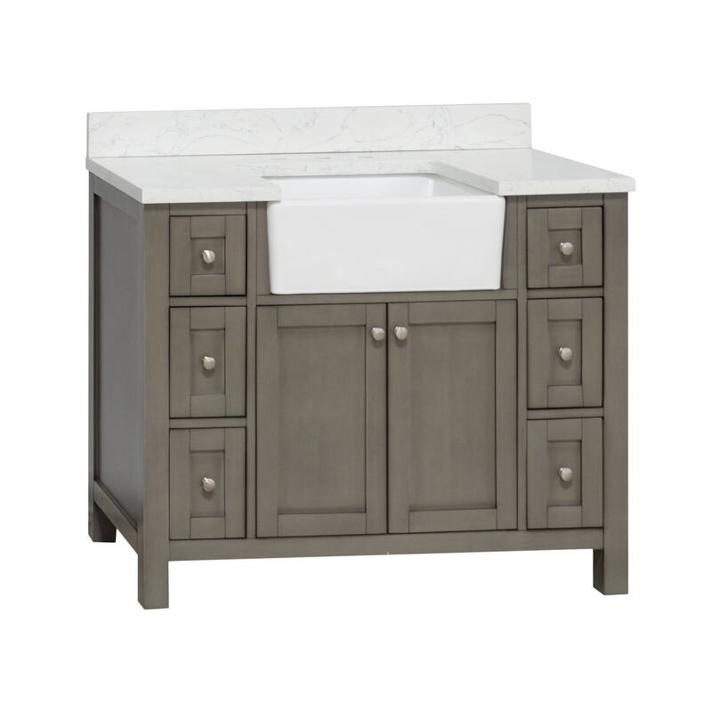 KitchenBathCollection Yorkshire 42" Farmhouse Bathroom Vanity with Engineered Marble Top