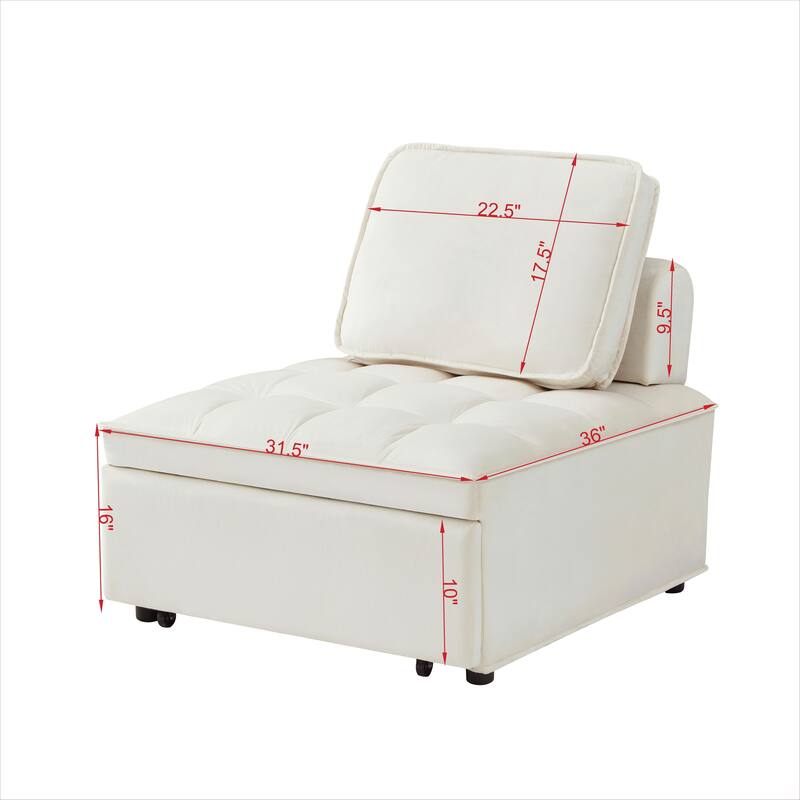 Velvet Convertible Chair Bed with Removable Back and Recliner Function