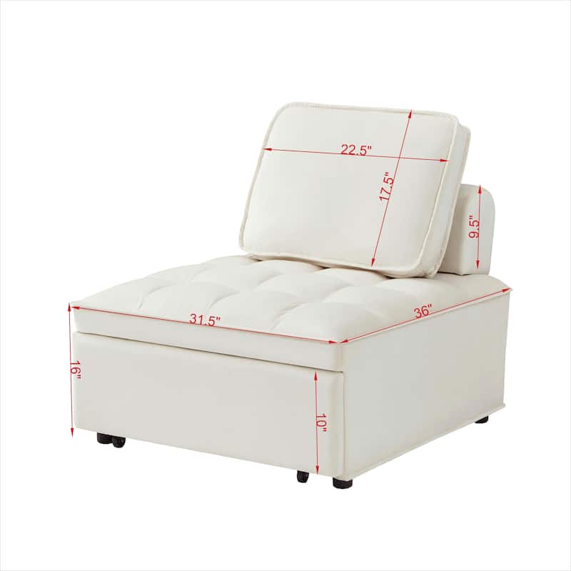 White Velvet Convertible Single Sofa Bed for Office & Living Room