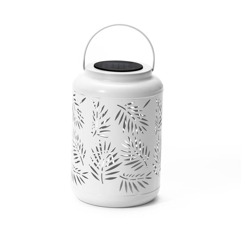 Glitzhome Modern Metal Outdoor Hanging Lantern with Solar Lights - White-1 pc