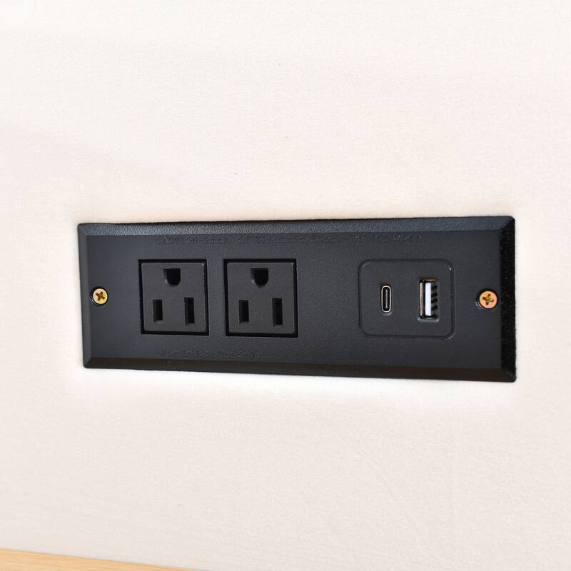 Upholstered Platform Bed with Two Outlets and USB Charging Ports