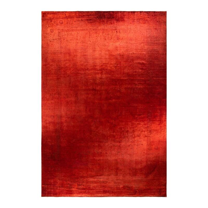 Overton Hand Knotted Wool Vintage Inspired Modern Contemporary Overdyed Red Area Rug - 12' 0" x 18' 9"