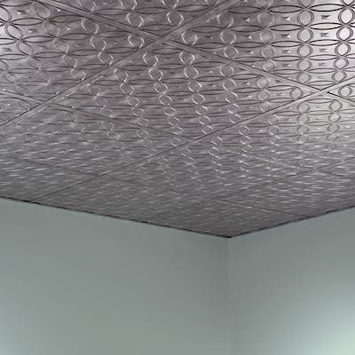 FASÄDE Rings Decorative Vinyl 2ft x 2ft Lay in Ceiling Panel in Crosshatch Silver (5 Pack)