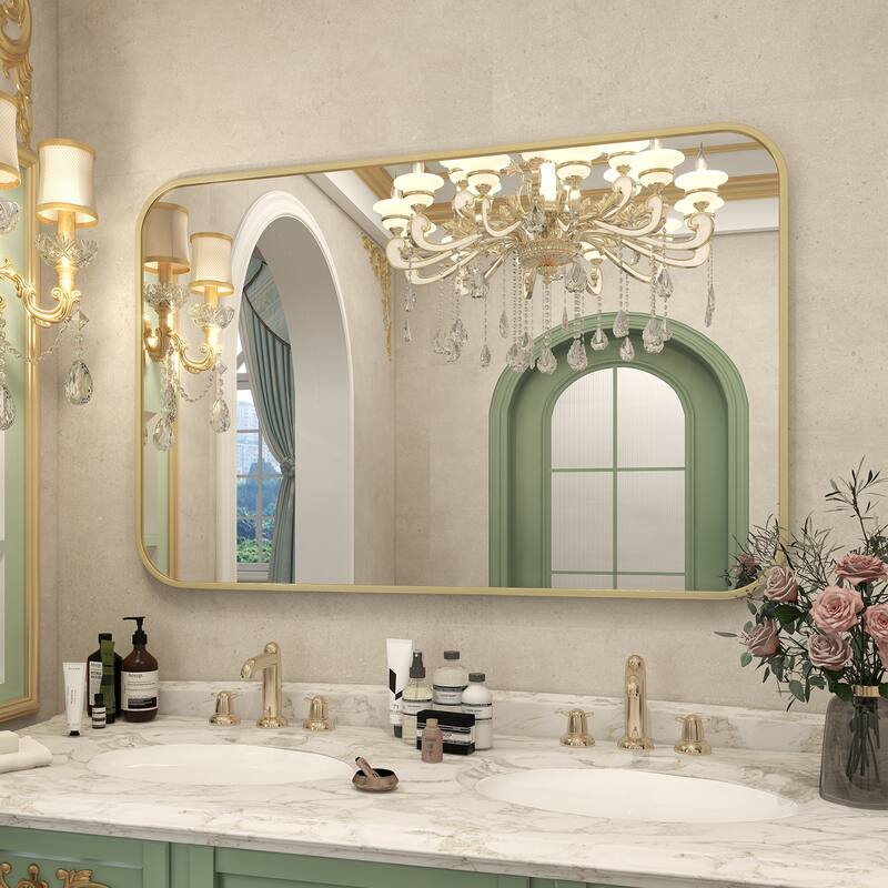 Wall Mounted Bathroom Mirror with Round Corner - 26"x38" - Gold