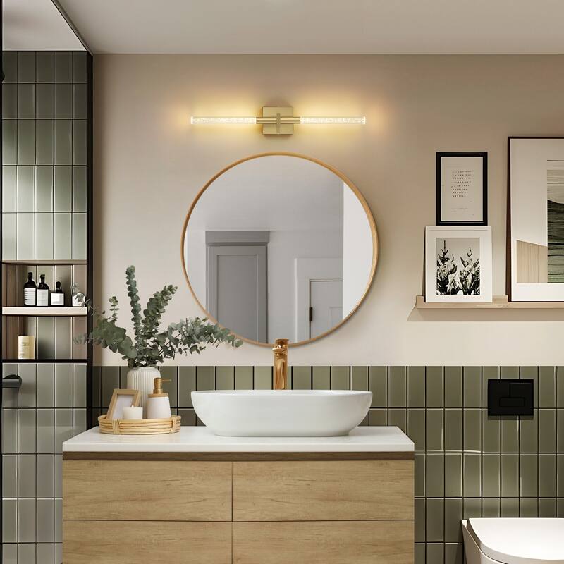 1-Light Modern Linear Black/Gold Integrated LED 3000K Warm Light Bathroom Vanity Light Bar - 4.3 in. W x 27.5 in. H x 3.7 in. D