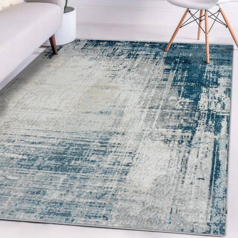 Luxe Weavers Modern Crosshatch Pattern Distressed Abstract Area Rug Carpet - 9' x 12' - Blue