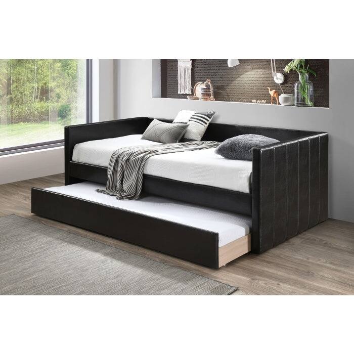 Stylish Velvet Daybed with Trundle, Square Arm Twin Day Bed