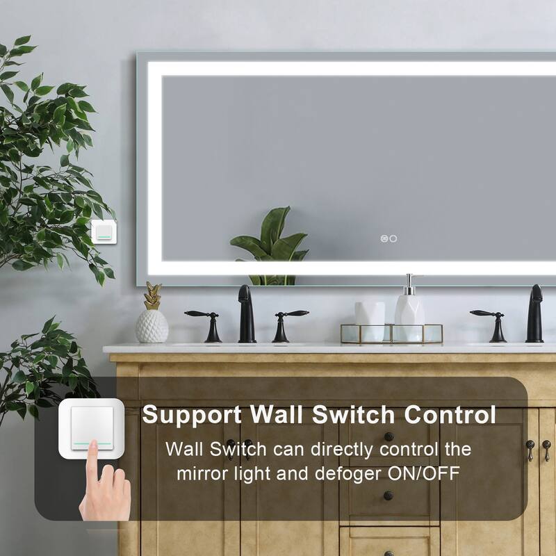 28'' H x 60'' W LED Bathroom Frameless Mirror Anti-Fog With Touch Switch Memory(Horizontal/Vertical) - Silver