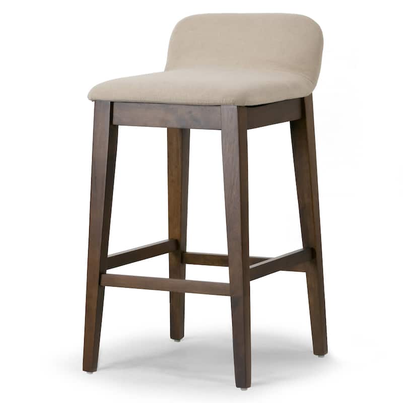 Set of 2 Atia Dark Brown Rubberwood Barstool with Low Back Fabric Seat