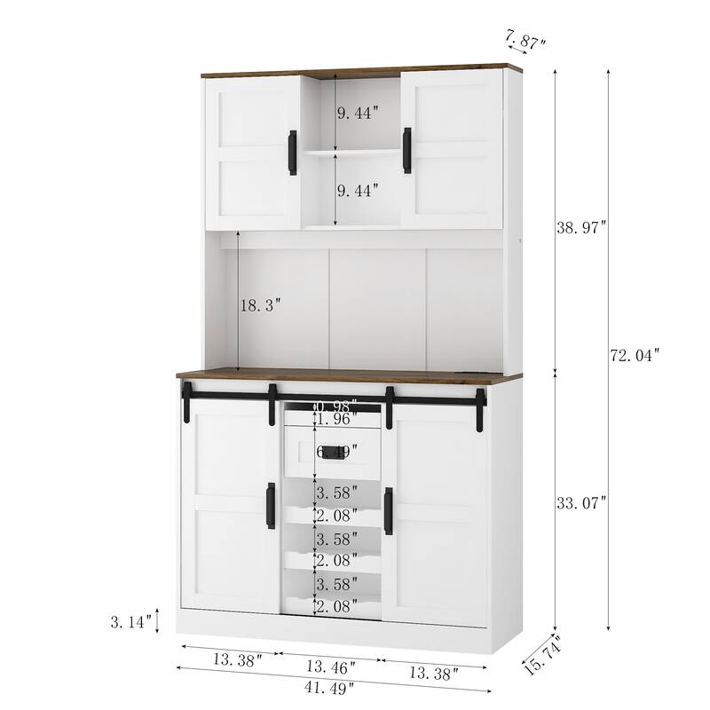 Bar Cabinet with Sliding Barn Door, Coffee Hutch with Adjustable Shelves, Kitchen Storage Cabinet with Outlets and USB Ports