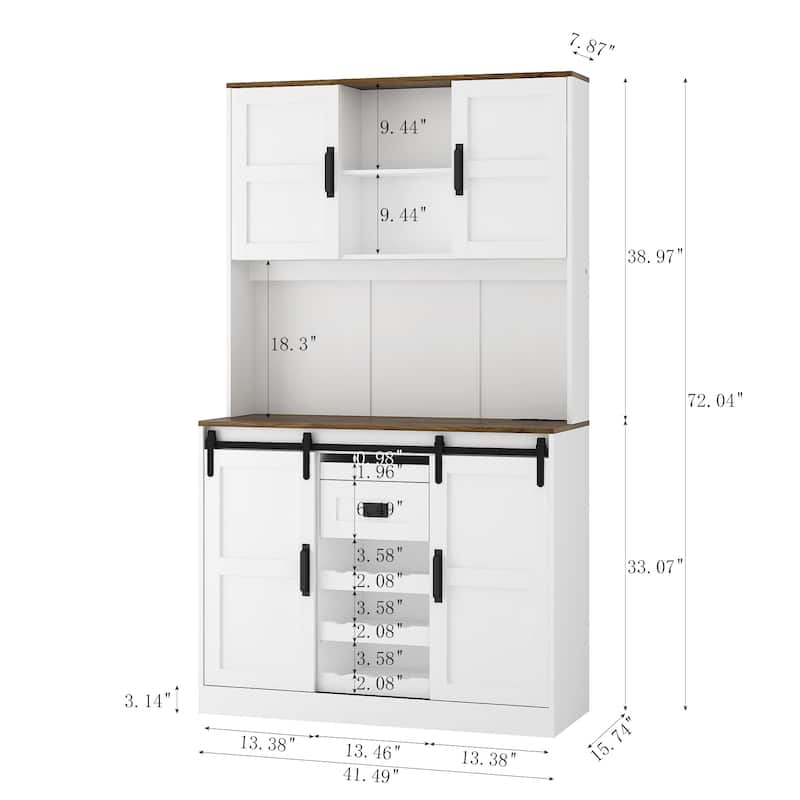 Kitchen Pantry Storage Cabinet Bar Cabinet White Sideboard wCharging Ports