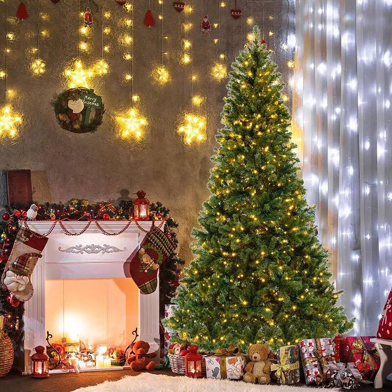 Gymax 8 FT Pre-Lit PVC Christmas Tree & Storage Bag w/ Warm White LED