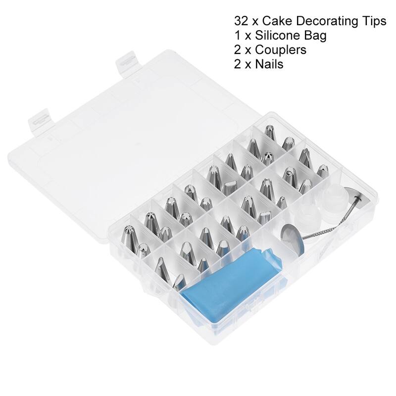 Cake Decorating Kits Supplies w 32 Cake Decorating Tips 1 Pastry Bag - Silver Tone - Silver Tone
