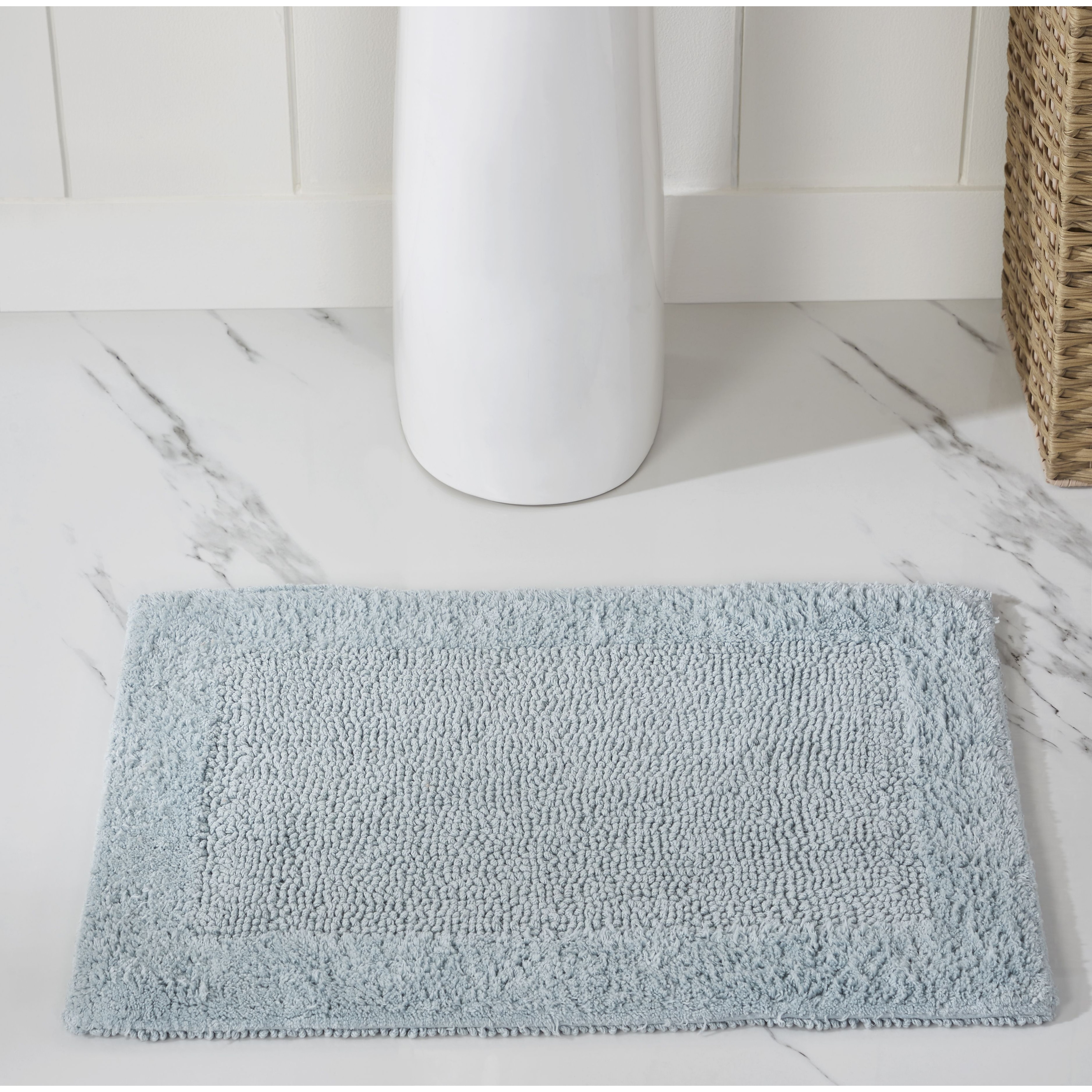 Better Trends Edge 100% Cotton Tufted Reversible Bath Rug, Water Absorbent Bathroom Mat for Shower and Sink, Machine Washable