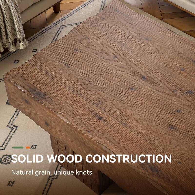 Farmhouse Coffee Table, 47 Inches Solid Wood Center Tables with Base