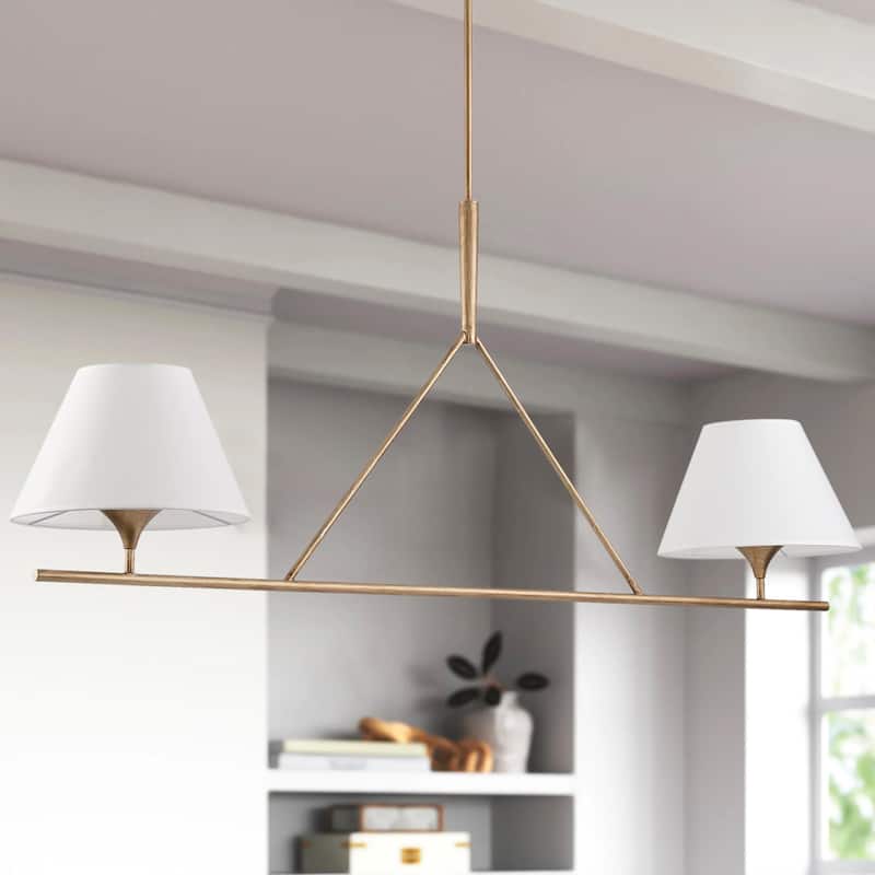 Farmhouse 2-Light Linear Kitchen Island Chandelier with White Fabric Lampshades