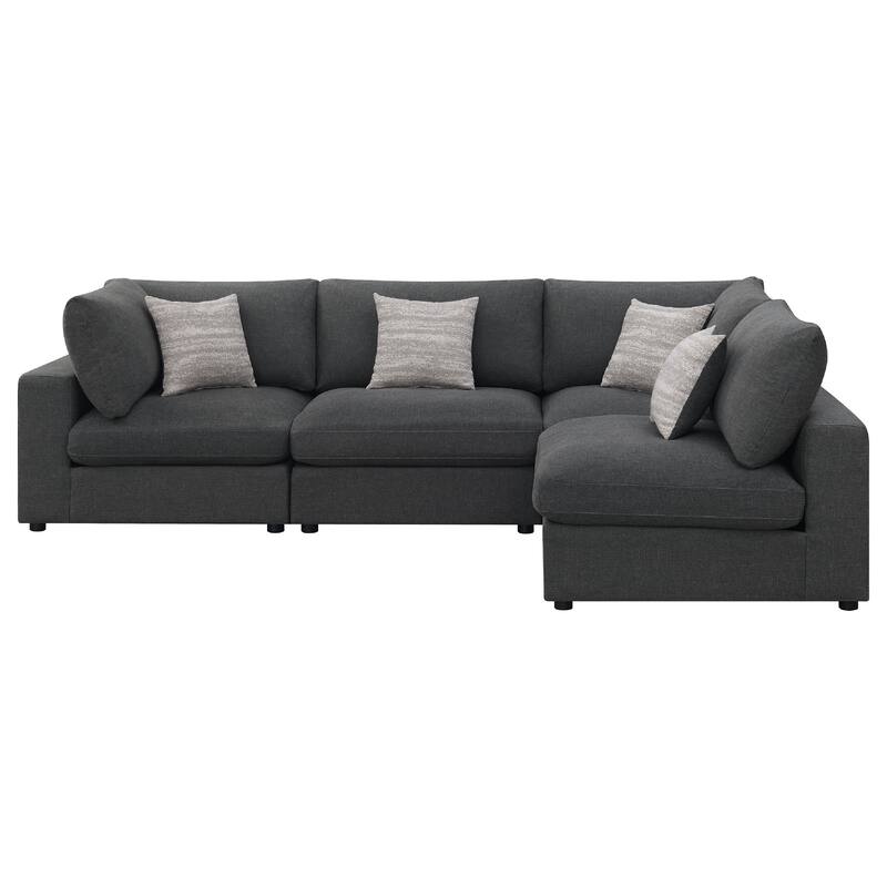 Serena 4pc Modular Sectional Sofa, 4 Accent Pillows, Gray Jacquard
