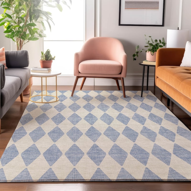 Premium Washable Super Soft Modern Diamond Mayfield Rug - Sky - 10' x 14' - Rectangle