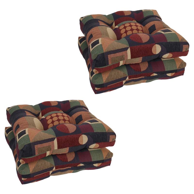 19-inch Square Jacquard Chenille Tufted Dining Chair Cushion - 19 x 19 - Kaleidoscope - Set of 4