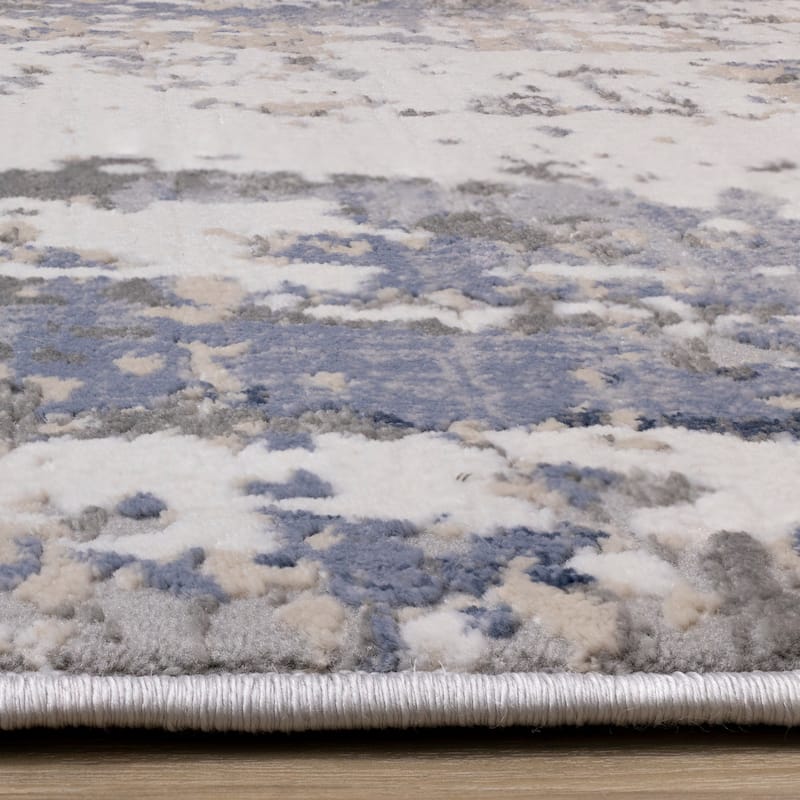 London Collection - Cream Blue Beige Distressed Area Rug