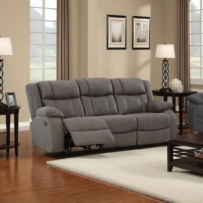 Perth Manual Recliner Sofa, Gray Contrast Stitch Faux Leather 86 Inch