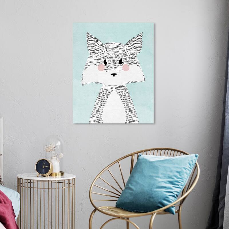 Wynwood Studio Canvas Animals Crosshatch Fox Blue and Pastel Blue Modern & Contemporary Wall Art Canvas Print - 24 x 20