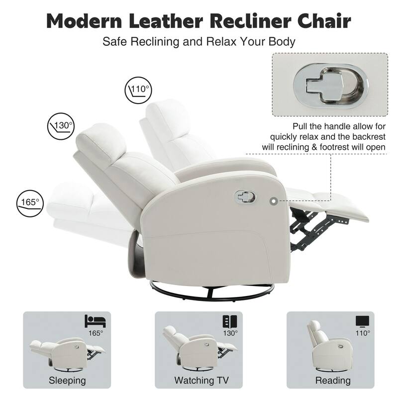 HOMYKA Modern Faux Leather Rocking Recliner with Swivel