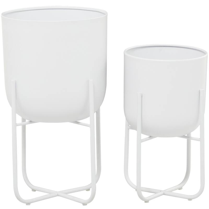 Metal Indoor Outdoor Planter with Removable Stand - Set of 2 Black or White - CosmoLiving by Cosmopolitan