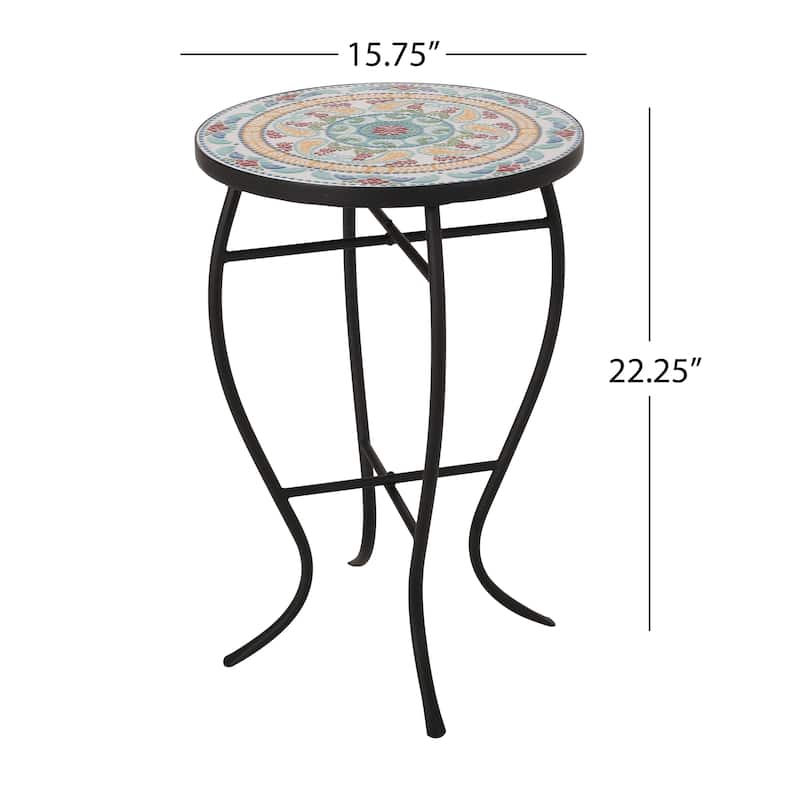 Roomfitters Round Mosaic Bistro Table, Outdoor Patio Side Table with Artistic Metal Base, Multicolor