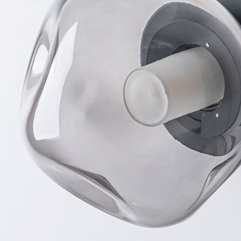 7.1" W Mid-Century Modern Matte Black Wall Sconce with Hand-Blown Smoked Gray/Pink Glass Shade for Bathroom, Staircase