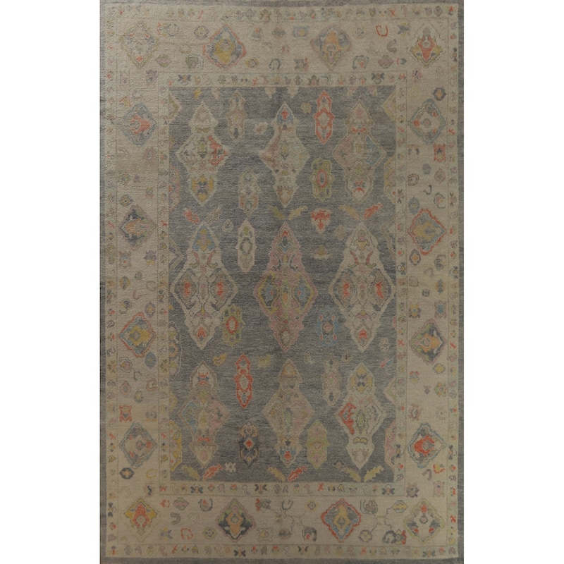 Hand Knotted Oriental 100% Wool Carpet Transitional All-Over Greys & Charcoal Oushak Area Rug - 12' 11'' X 9' 0''