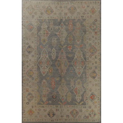 Hand Knotted Oriental 100% Wool Carpet Transitional All-Over Greys & Charcoal Oushak Area Rug - 12' 11'' X 9' 0''