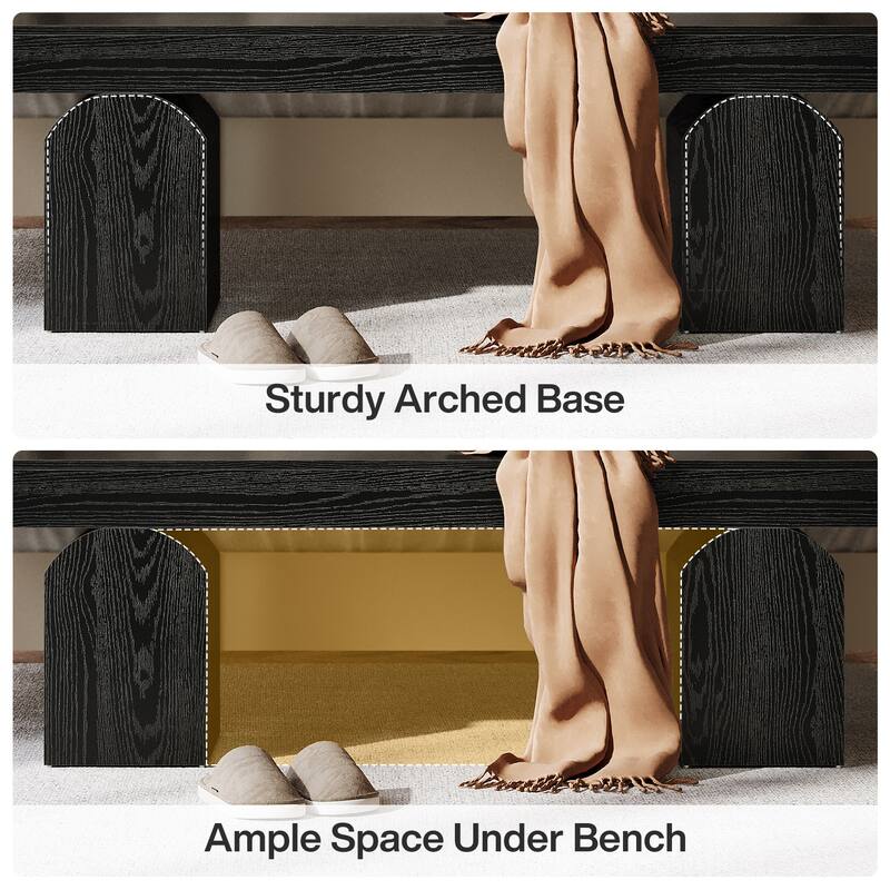 End of Bed Bench 59" Long Black Bedroom Bench for Bedroom