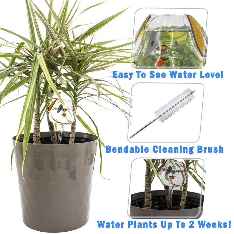 Automatic Self Watering Glass Plant Puppy Dog Globes - Drip Irrigation Ideal for Vacation Plant Care