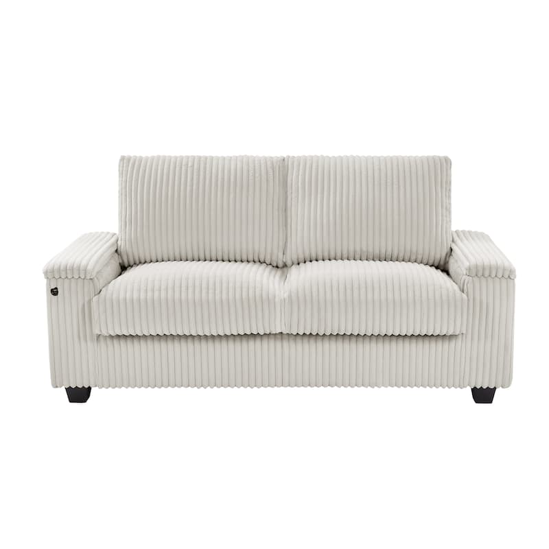 Plush Corduroy Loveseat Sofa Couch with Spacious Armrest Storage and USB Charging Port for Living Room and Office